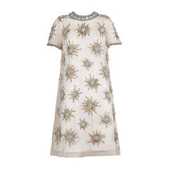 1960s Unworn Vintage Silk Embellished Shift Dress with Original Tags Attached
