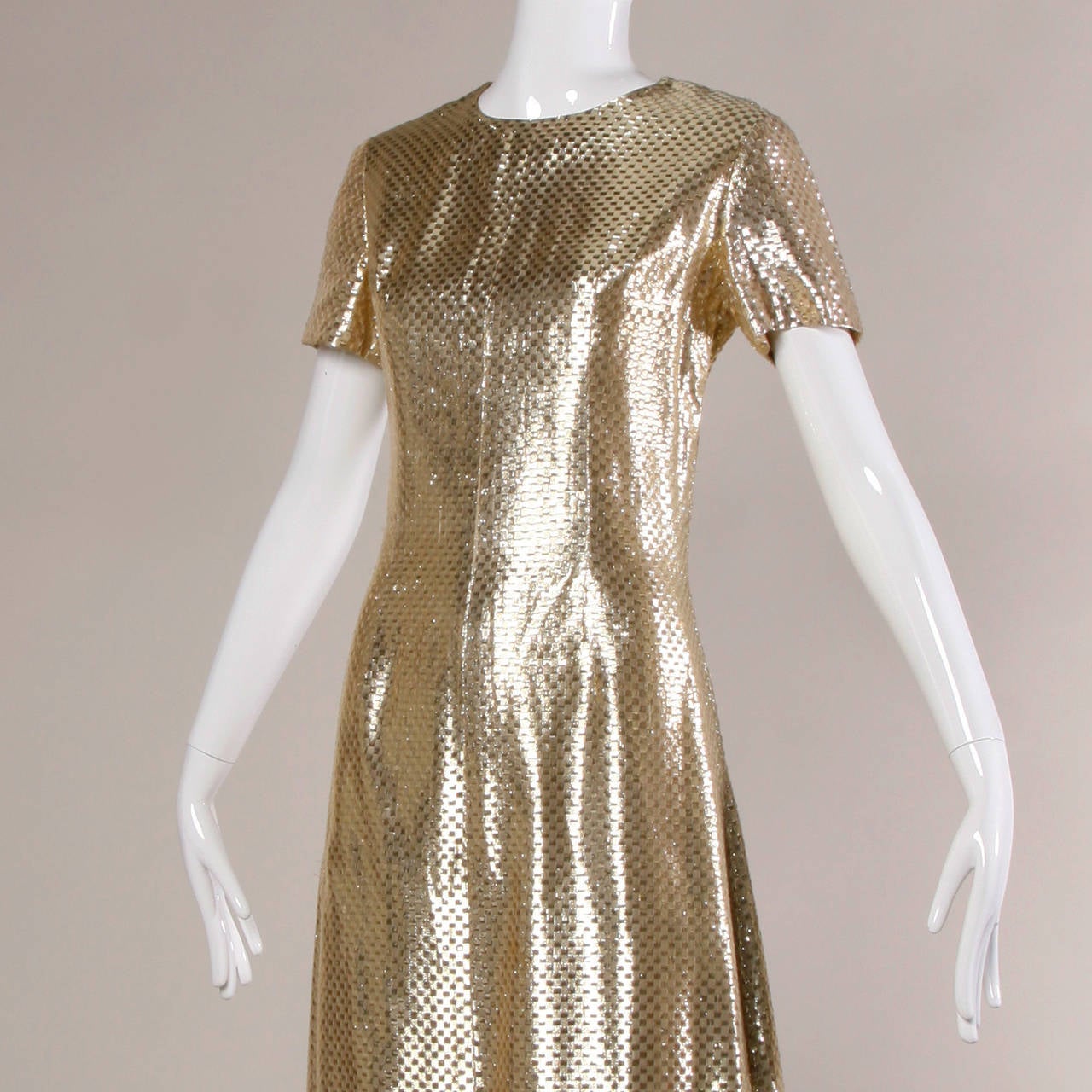 1960s Vintage High Shine Metallic Gold Maxi Dress In Excellent Condition In Sparks, NV