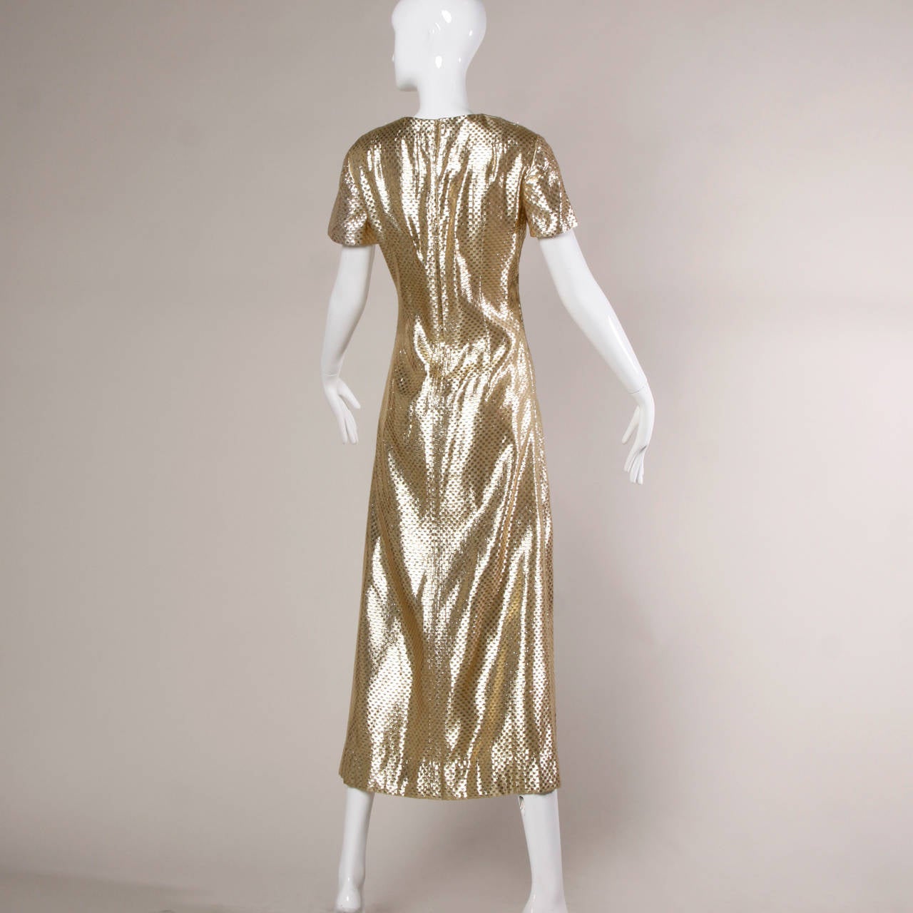 1960s Vintage High Shine Metallic Gold Maxi Dress 1