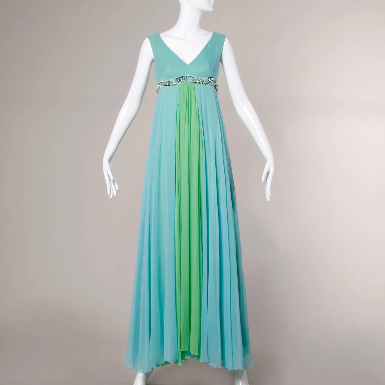1971 Unworn Beaded Color Block Gown with Original Tags Attached 2