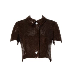 Oscar de la Renta Brown Silk Sequin Jacket or Top