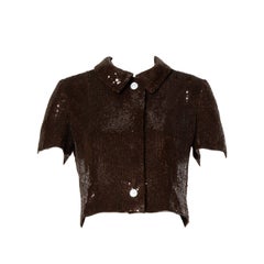 Retro Oscar de la Renta Brown Silk Sequin Jacket or Top