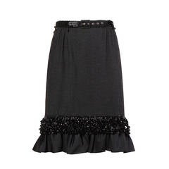 Dries Van Noten Gray Wool Skirt with Black Beaded Belt