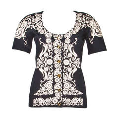 Gianni Versace Vintage 1990s 90s Black + Beige Scarf Print Short-Sleeve Jacket 1