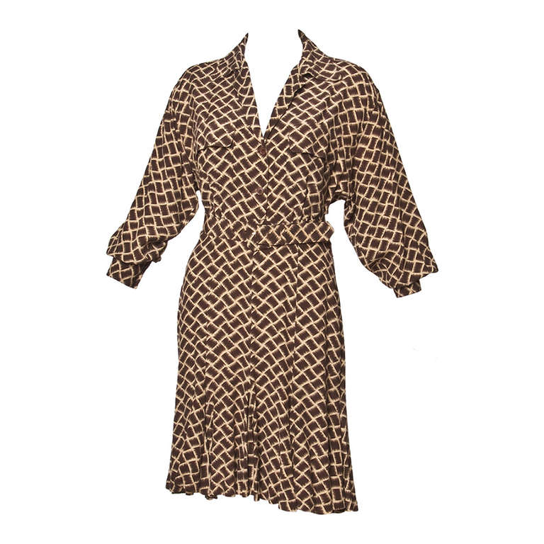 Norma Kamali Omo 1990s 90s Vintage Geometric Print Dolman Dress + Belt For  Sale at 1stDibs