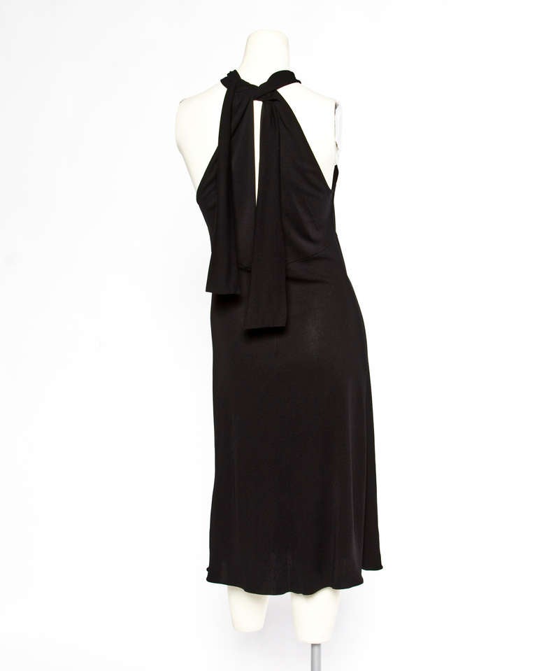 Claude Montana Vintage 1990s 90s Black Jersey Cut Out Keyhole Halter Dress