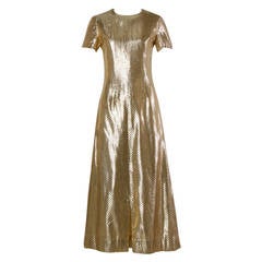 1960s Vintage High Shine Metallic Gold Maxi Dress