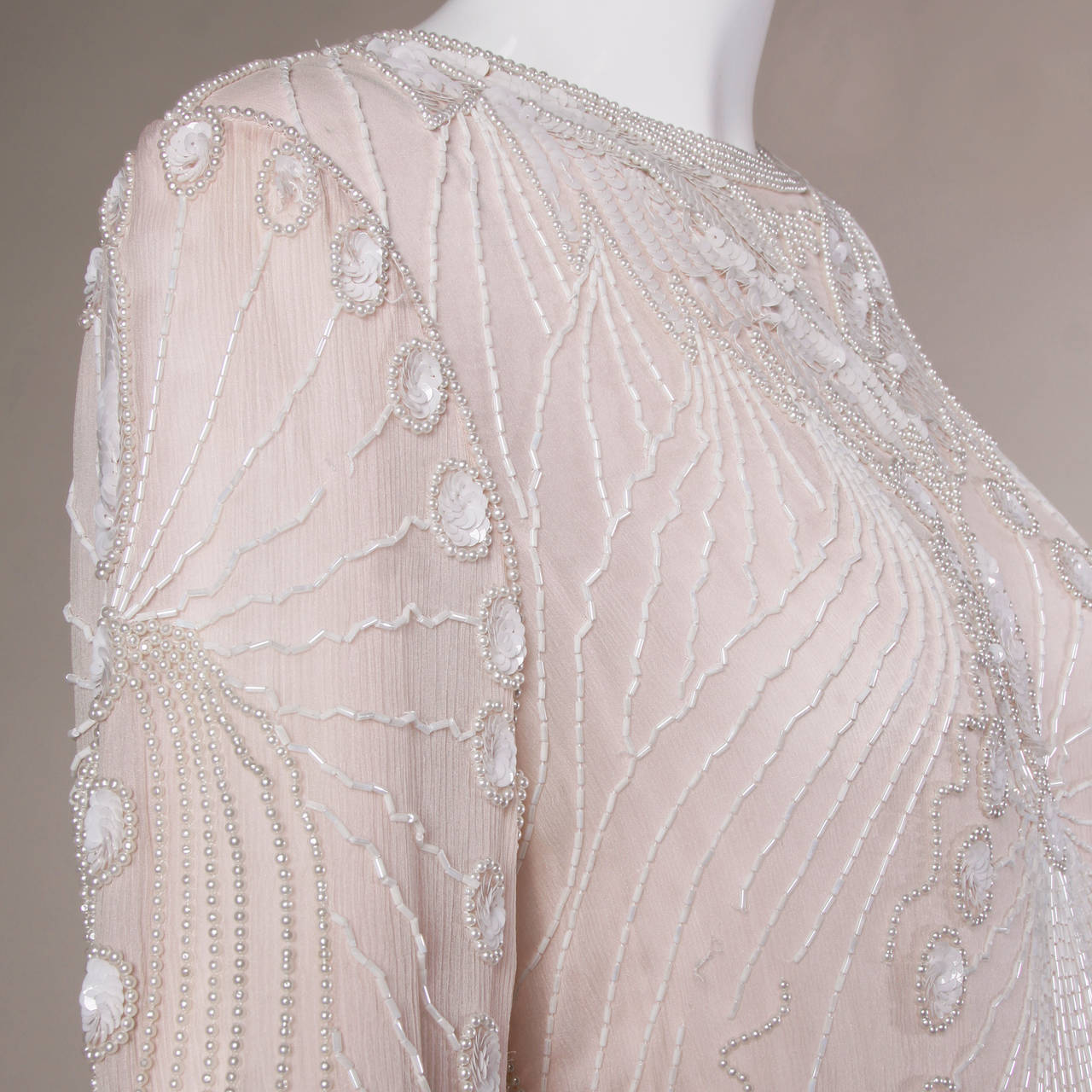 Women's Neiman Marcus Vintage Blush Silk, Sequin + Beaded Tunic Dress or Top