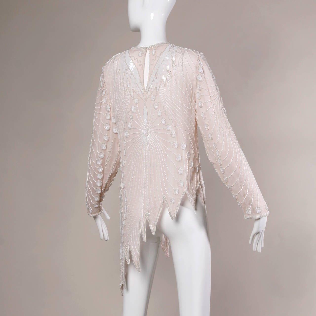 Neiman Marcus Vintage Blush Silk, Sequin + Beaded Tunic Dress or Top 1