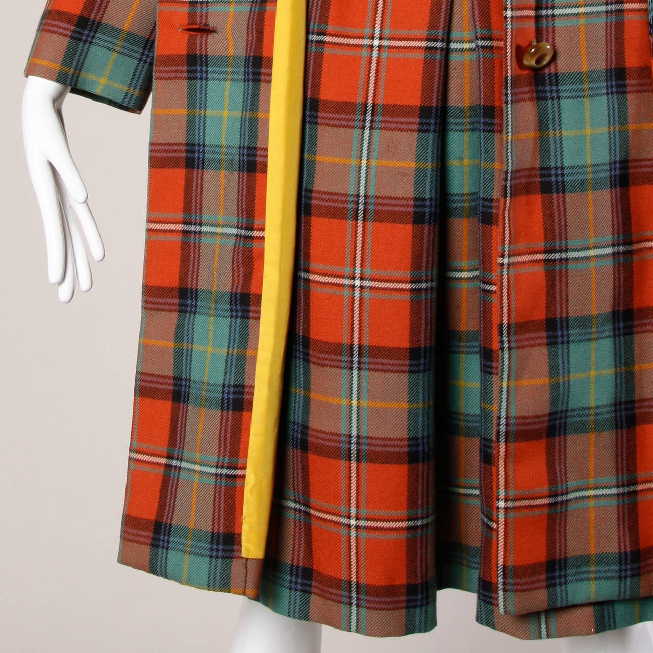 1960s I. Magnin Vintage Plaid Wool Swing Coat + Skirt Ensemble 1