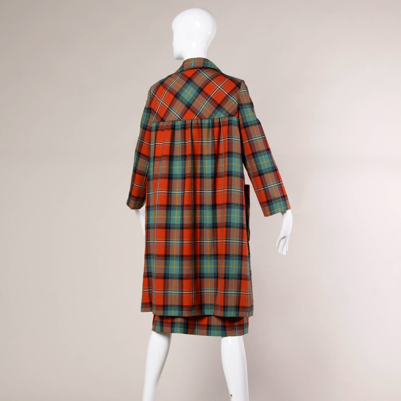 1960s I. Magnin Vintage Plaid Wool Swing Coat + Skirt Ensemble 3