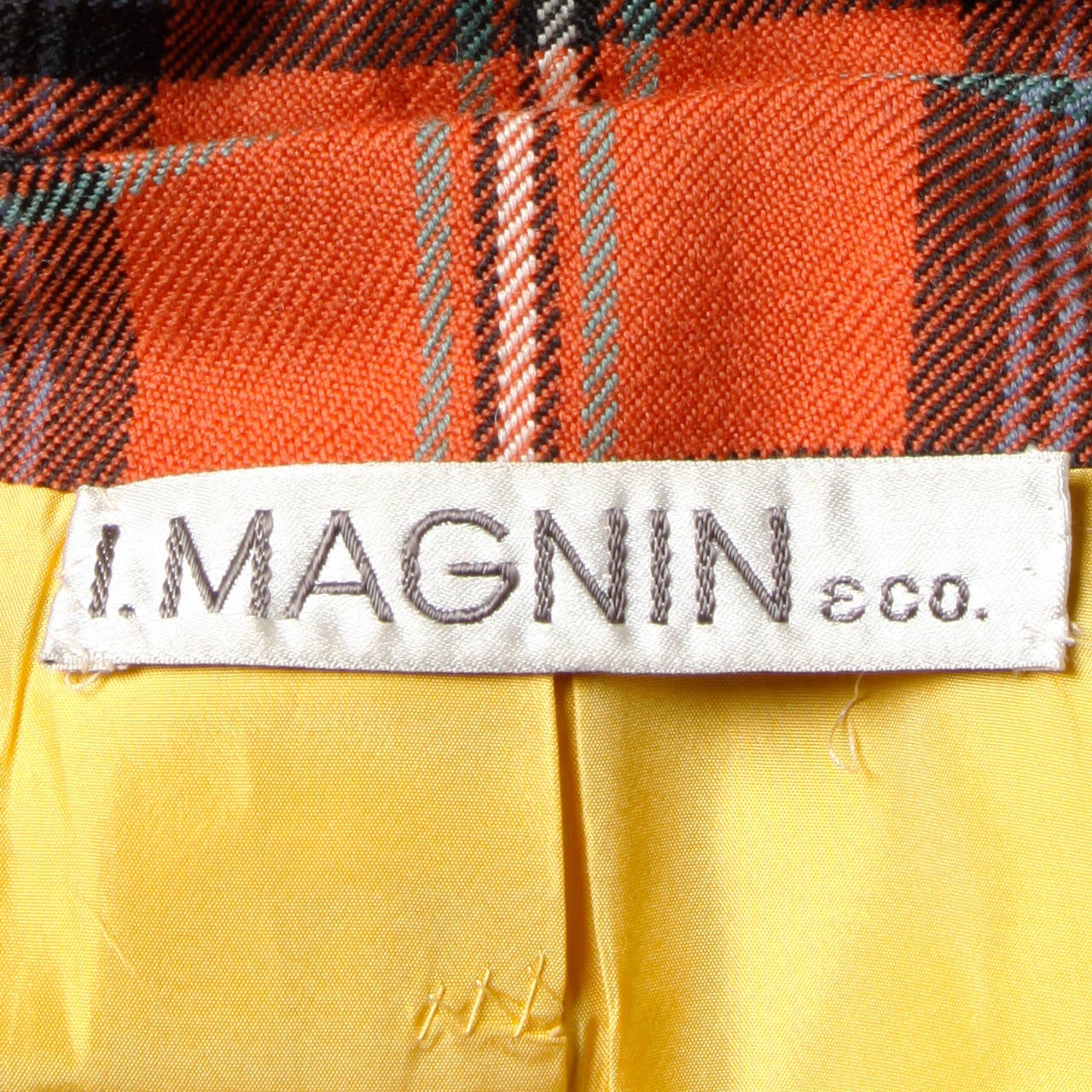 1960s I. Magnin Vintage Plaid Wool Swing Coat + Skirt Ensemble 5