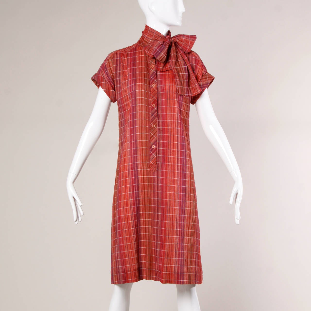 Pink Pierre Balmain Vintage Plaid Dress + Matching Sash