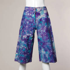 1970s Vintage Hand-Painted Leather Marbled Tie Dye Shorts or Pants