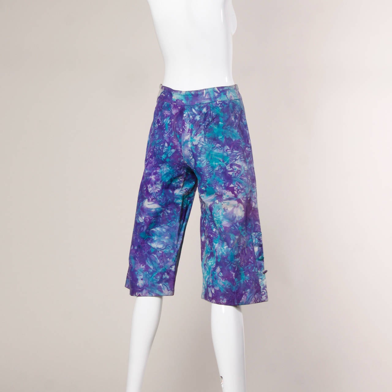 1970s Vintage Hand-Painted Leather Marbled Tie Dye Shorts or Pants 2