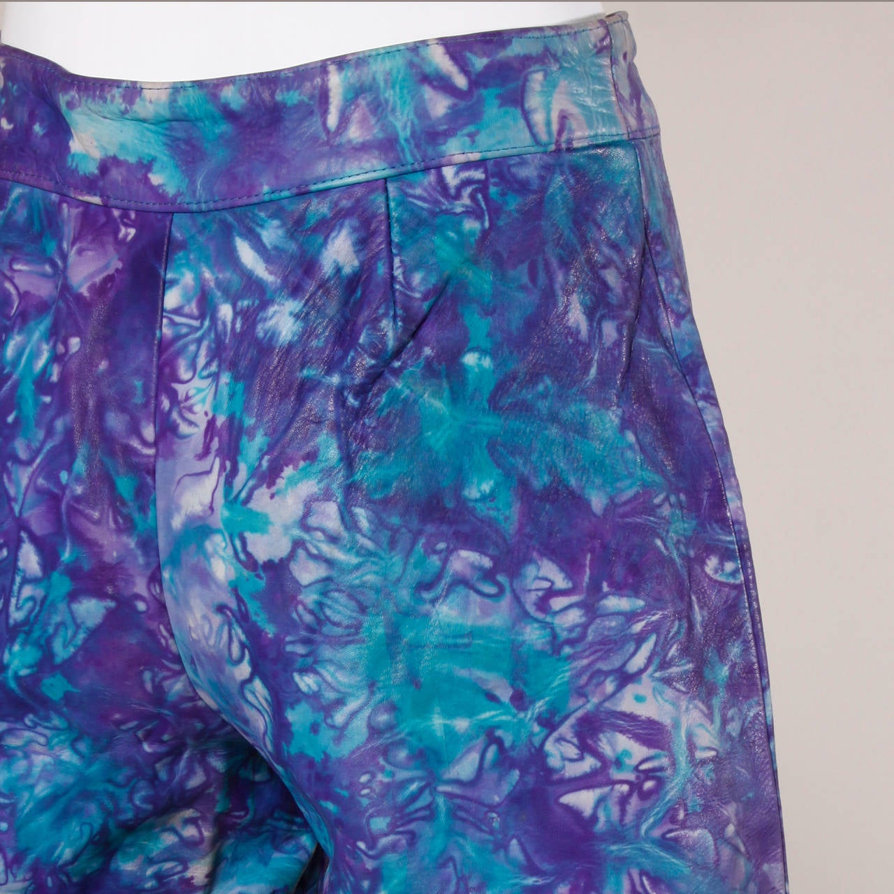 1970s Vintage Hand-Painted Leather Marbled Tie Dye Shorts or Pants 3