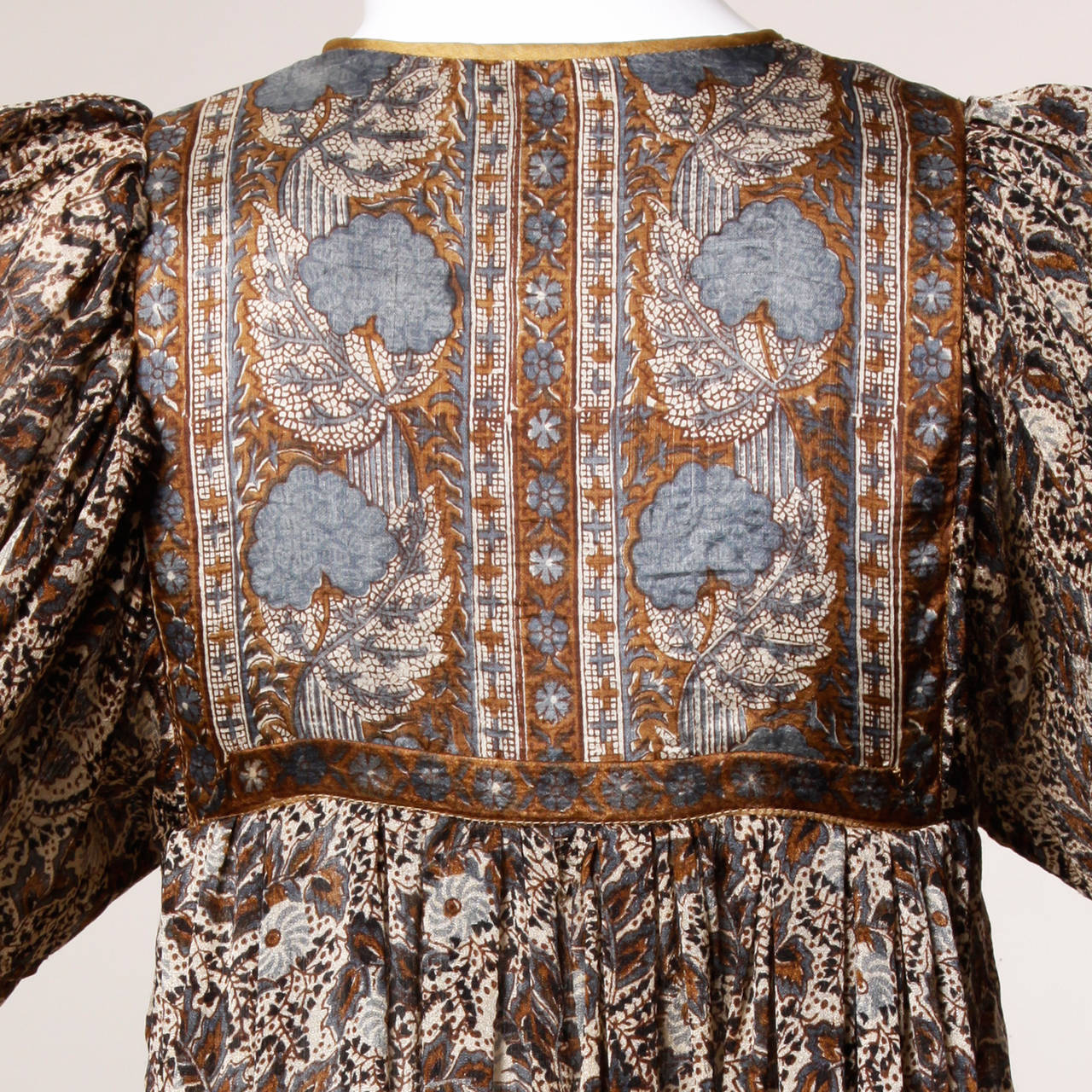 1970s Paper Thin 100% Sheer Silk Indian Hand-Block Print Dress at 1stDibs
