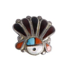 Vintage Native American Zuni Inlaid Turquoise Ring Size 4
