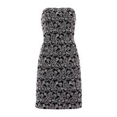 Bill Blass Vintage Black + White Lace Strapless Cocktail Dress 9