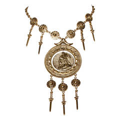 Iconic Signed Trifari 1970s Viking Warrior Necklace with Swords + Shields 7