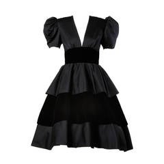 Victor Costa Vintage 80s Cocktail Dress with Tiered Velvet, Satin + Tulle Skirt