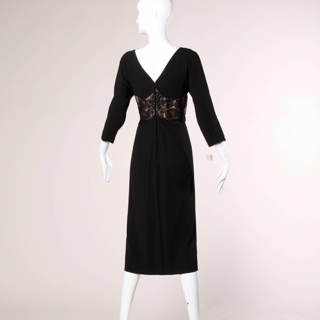 Dorothy O'Hara Vintage Schwarzes Spitzen-Cocktailkleid, 1940er Jahre Damen im Angebot