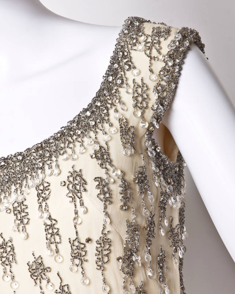 Vintage 1960s 60s Silk Heavy Glass Beaded + Rhinestone Cocktail or Wedding Dress