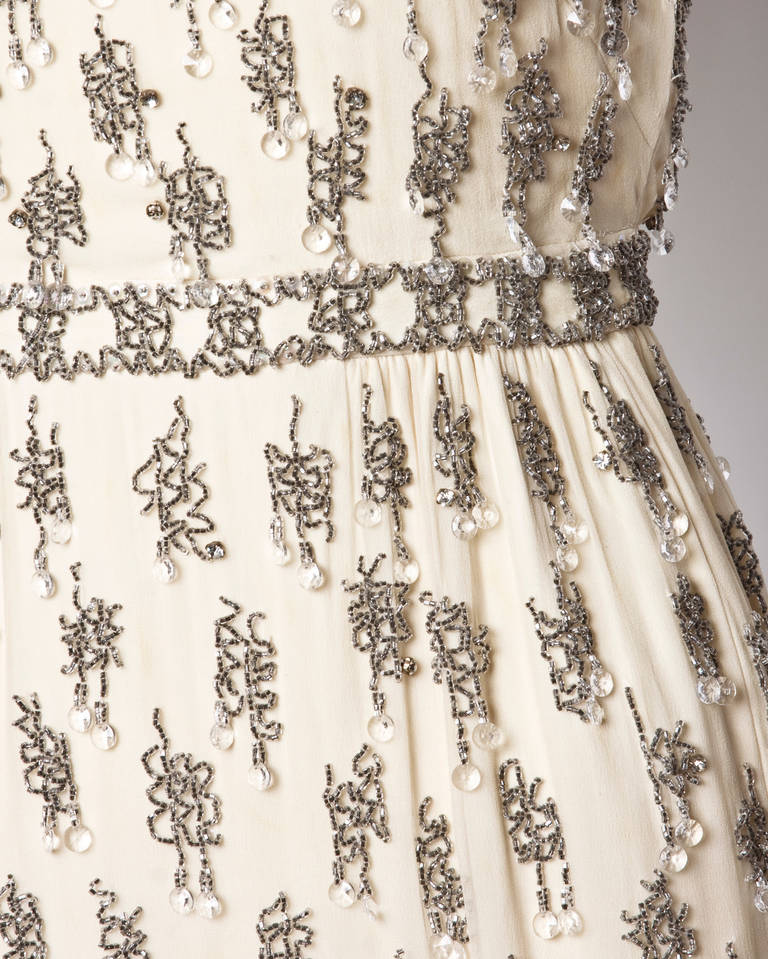 Vintage 1960s 60s Silk Heavy Glass Beaded + Rhinestone Cocktail or Wedding Dress 2