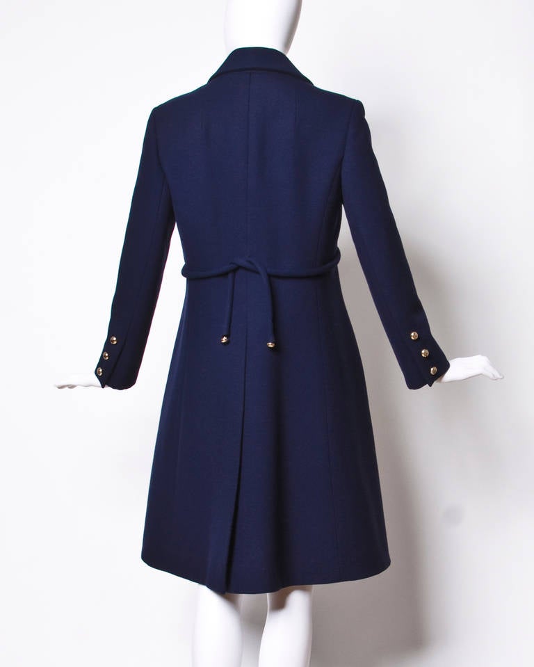 Christian Dior Pristine Vintage 1960s 60s Navy Wool Mod Military Coat In Excellent Condition In Sparks, NV