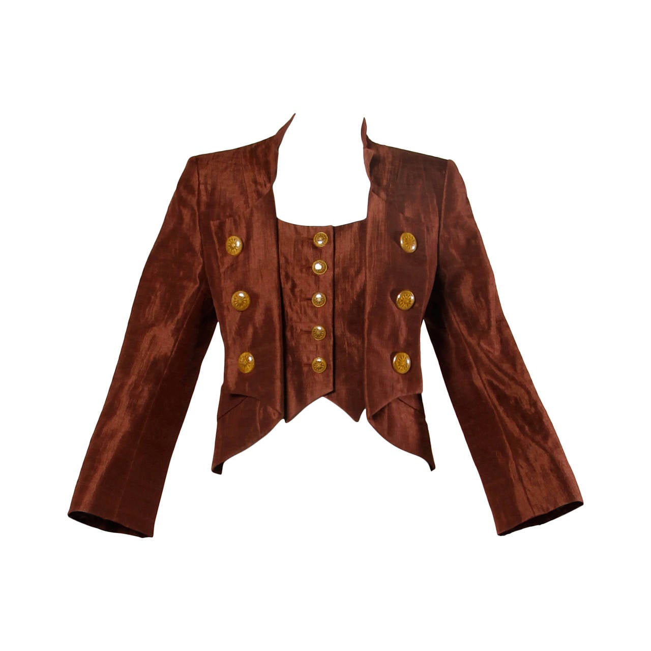 Christian Lacroix Vintage Steam Punk Brown Silk Tuxedo Jacket