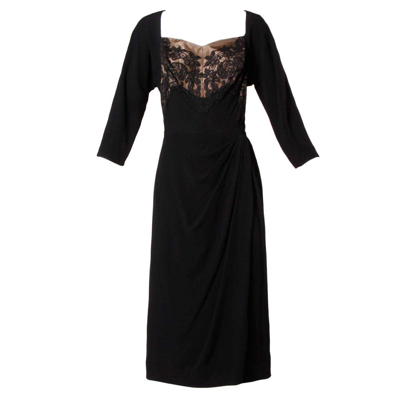 Dorothy O'Hara Vintage Black Lace Cocktail Dress, 1940s For Sale at ...