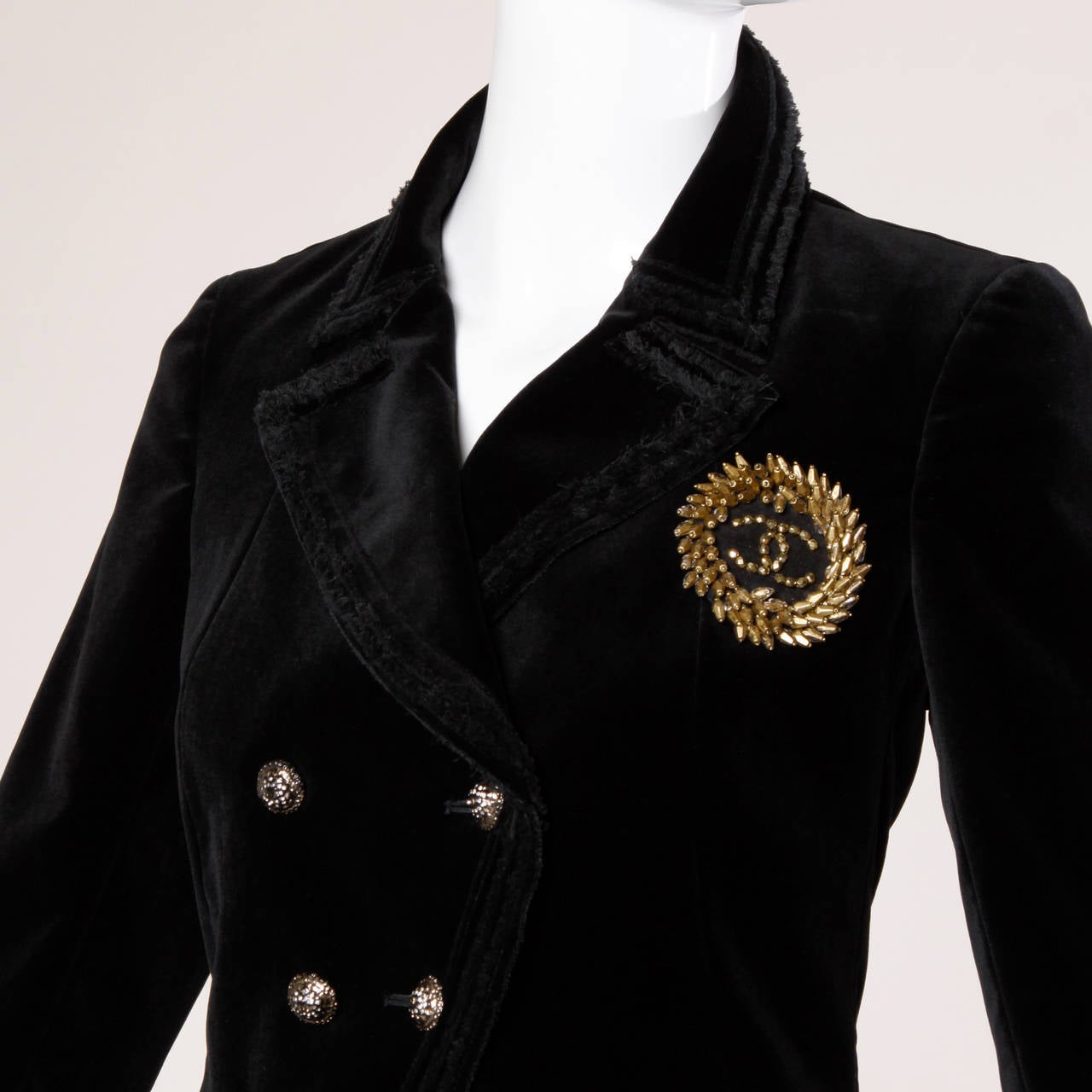 Women's Chanel 2010 Velvet Beaded CC Military Crest Jacket as worn by Claudia Schiffer