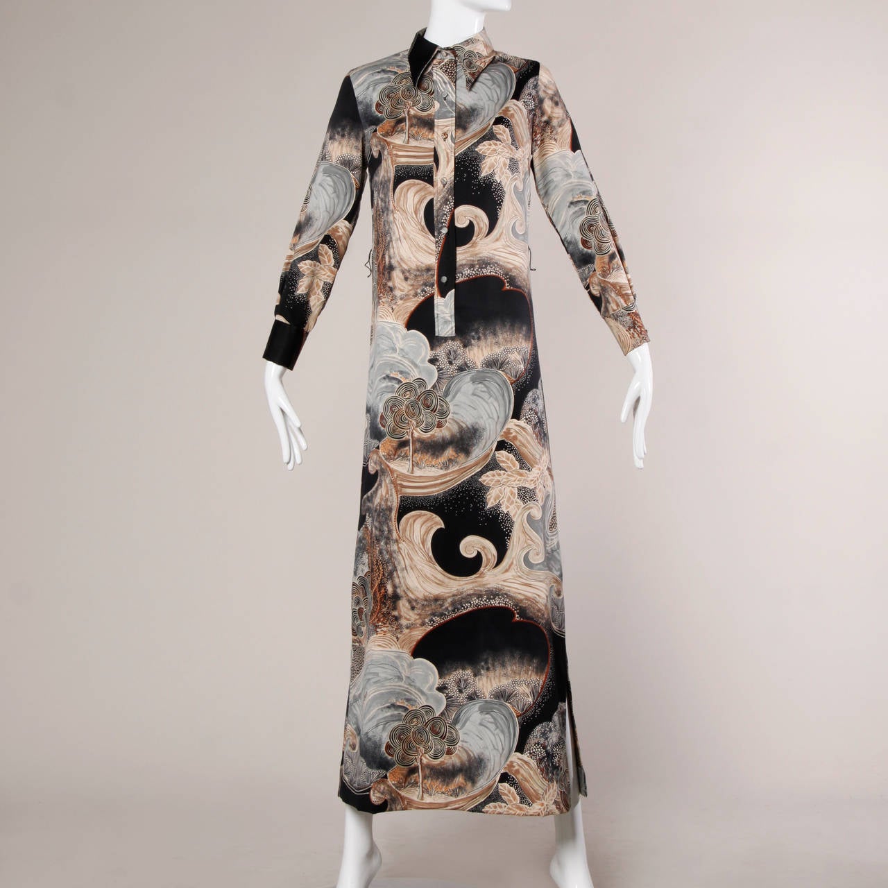 Women's Lanvin 1970s Asian Print Maxi Dress + Sash