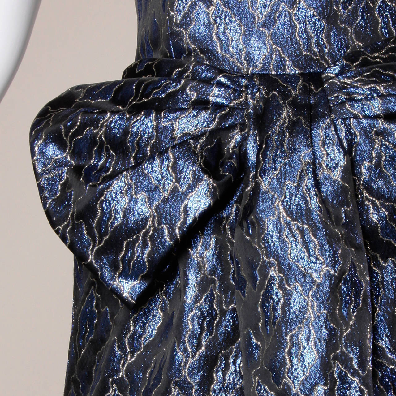 Women's Victor Costa Vintage Blue Metallic Brocade Strapless Gown