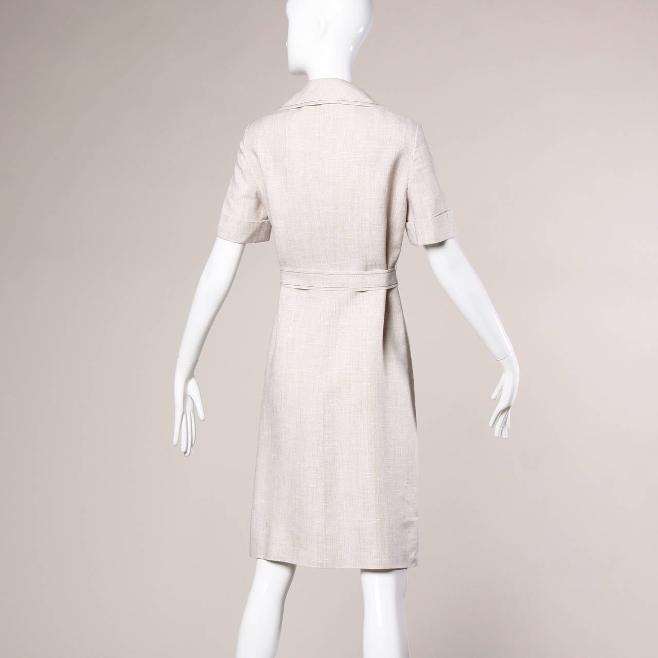 Gray Pierre Cardin Vintage Mod Linen Dress and Sash, 1960s 