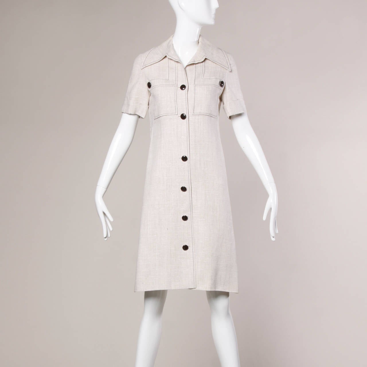 Pierre Cardin Vintage Mod Linen Dress and Sash, 1960s  2