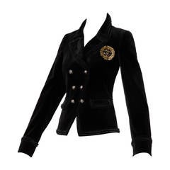 Chanel 2010 Velvet Beaded CC Military Crest Jacket as worn by Claudia Schiffer