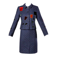 Moschino Vintage 90s Polka Dot Patchwork Skirt + Jacket Suit Ensemble 9