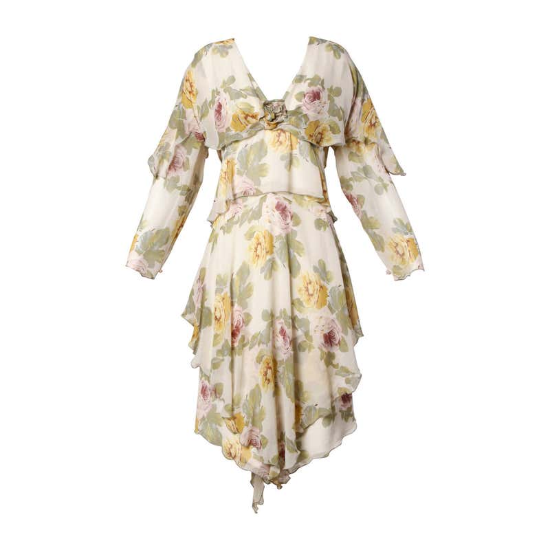 Holly's Harp Vintage Silk Floral Print Tiered Dress at 1stDibs