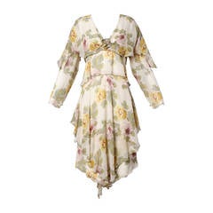 Holly's Harp Vintage Silk Floral Print Tiered Dress 10