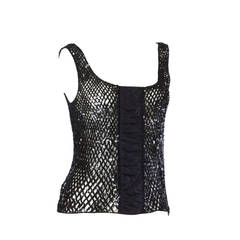 Jean Paul Gaultier Vintage 1990s 90s Black Sequin Fishnet Sheer Mesh Tank Top