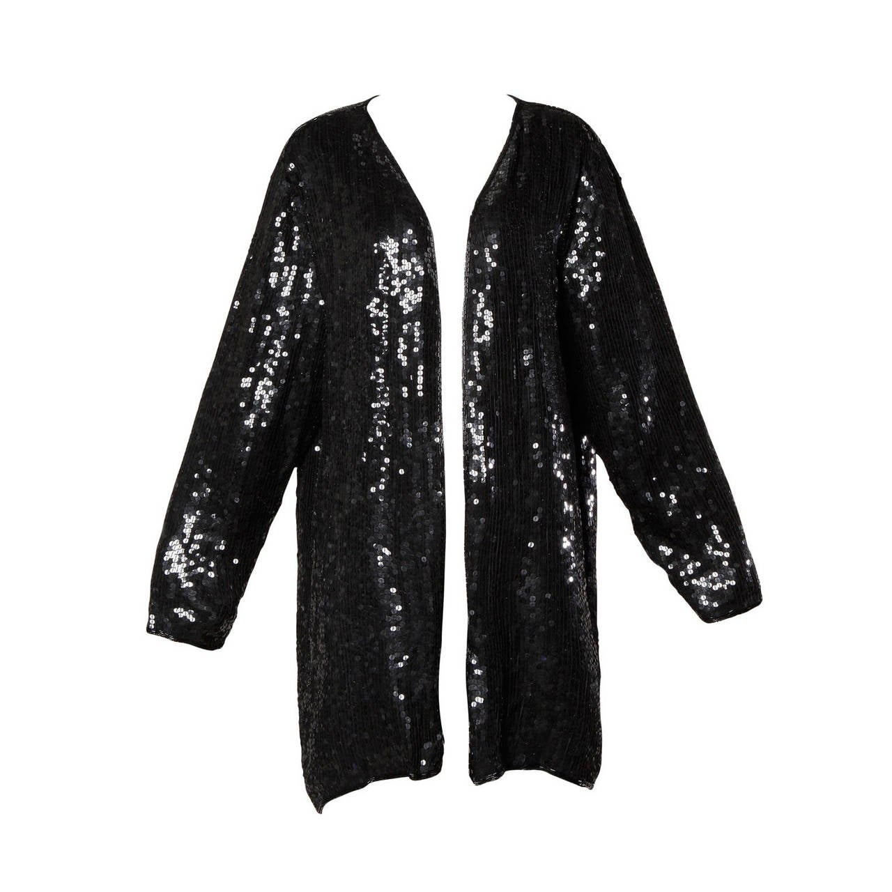 Vintage Black Silk Sequin + Beaded Coat, Jacket or Duster