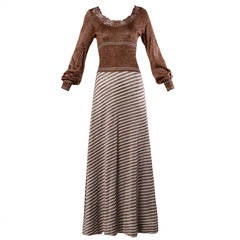 Wenjilli 1970s Vintage Metallic Knit Striped Maxi Dress