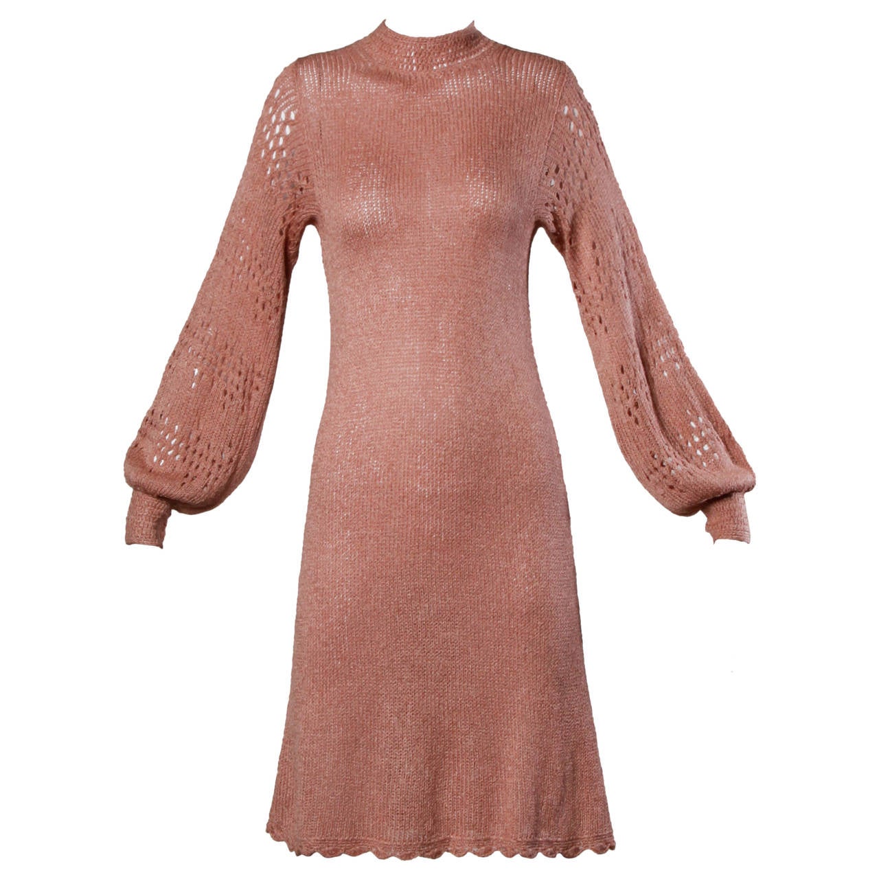 1970s Vintage Hand-Knit Dress with Billowy Sleeves