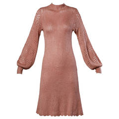 1970s Vintage Hand-Knit Dress with Billowy Sleeves