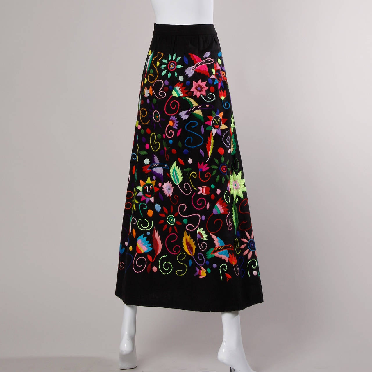 Women's 1970s Vintage Hand-Embroidered Maxi Skirt