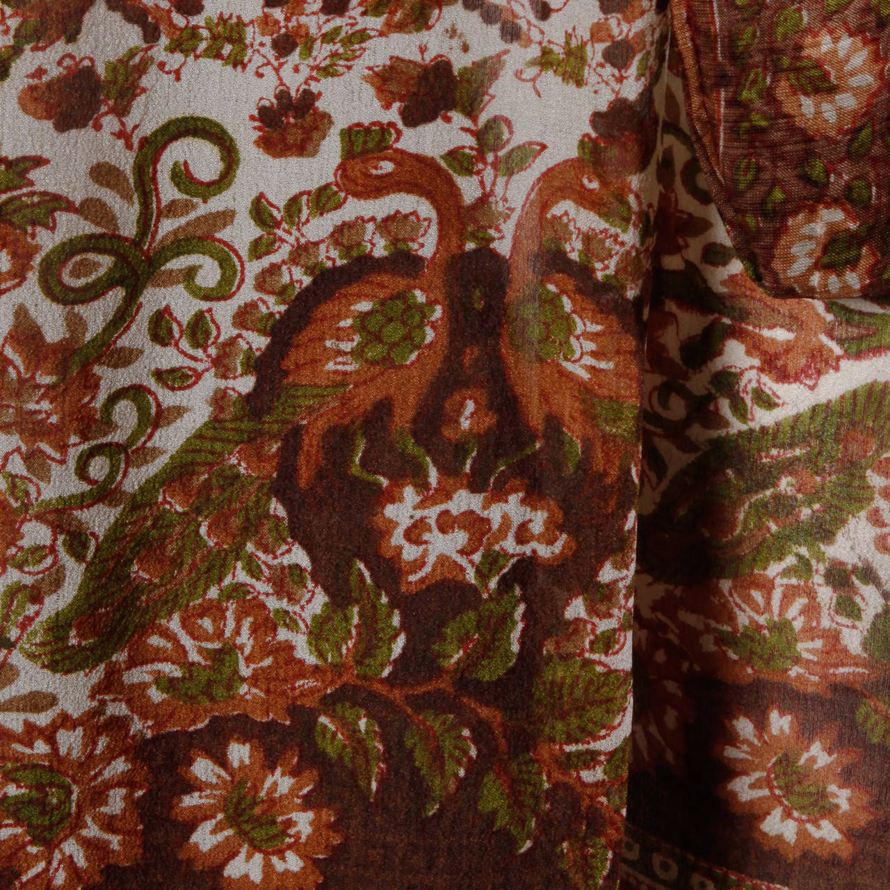 Vintage 1970s Paper Thin 100% Sheer Silk Indian Hand-Block Print Dress 2