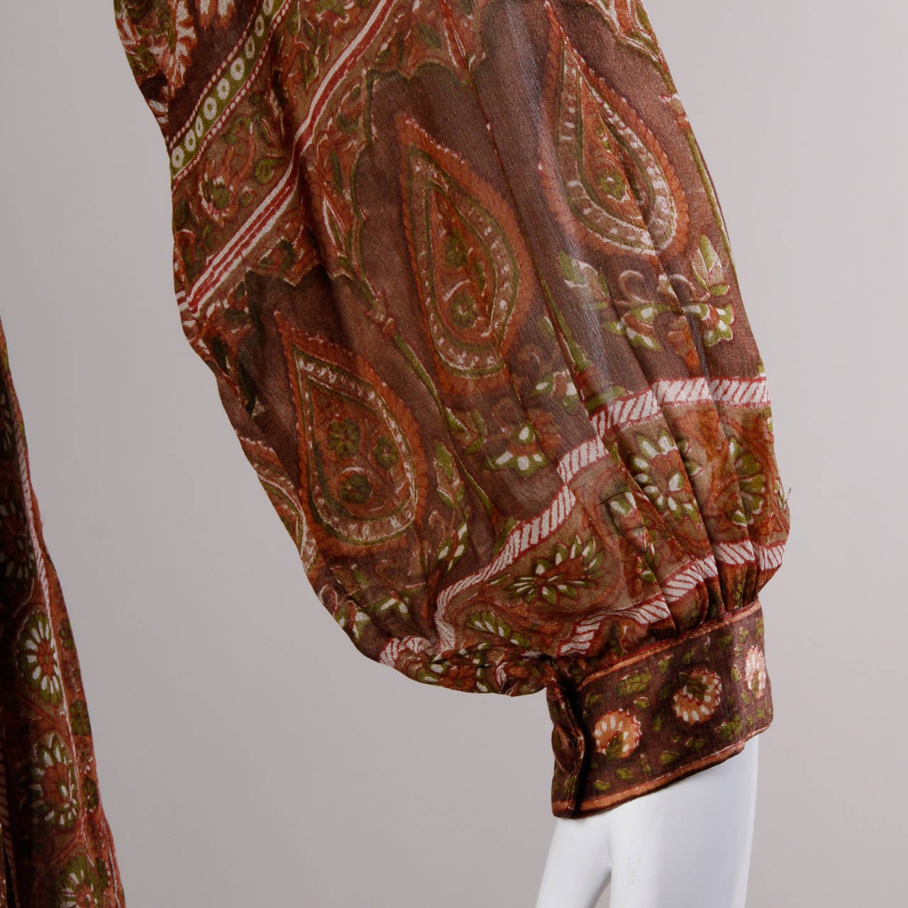 Vintage 1970s Paper Thin 100% Sheer Silk Indian Hand-Block Print Dress 3