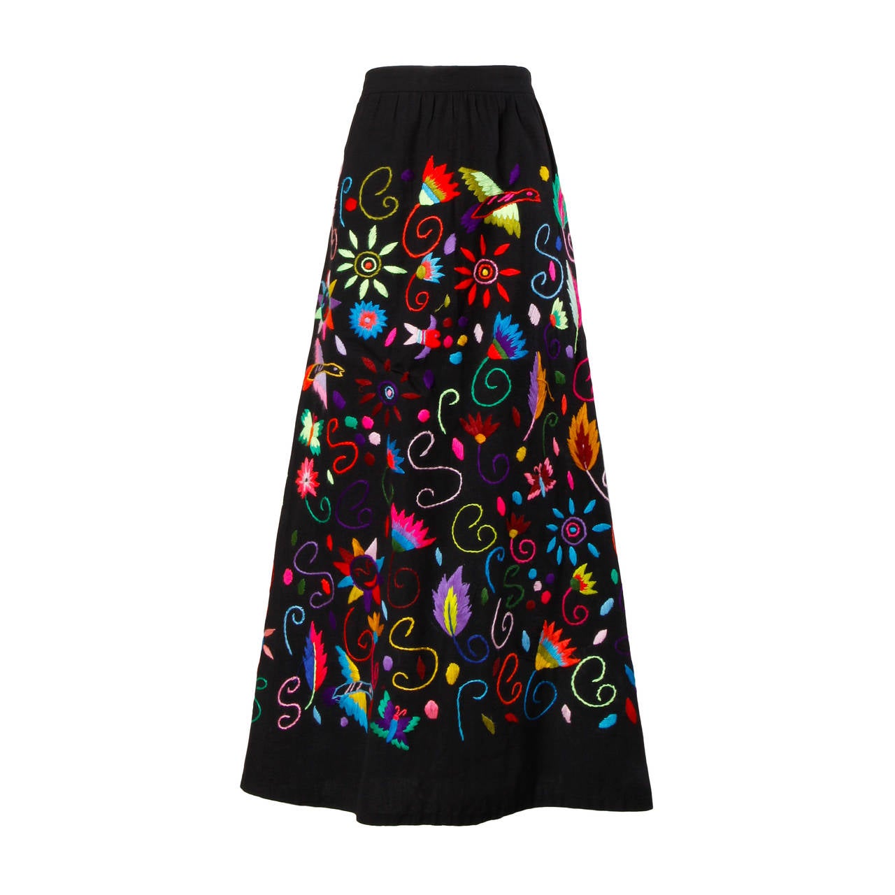 1970s Vintage Hand-Embroidered Maxi Skirt