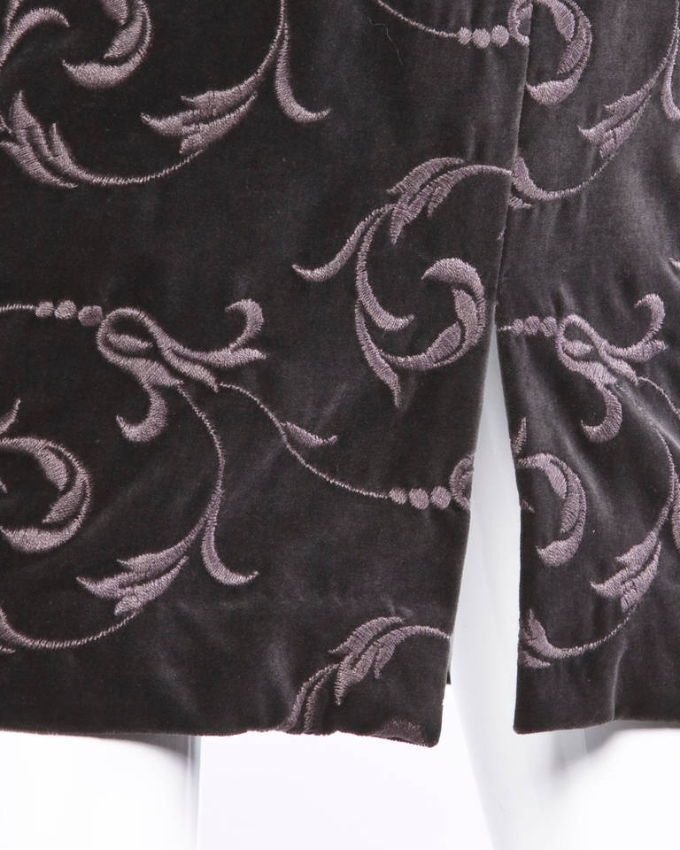 Burberry's Vintage Gray Embroidered Velvet Jacket + Skirt Dress Suit 1